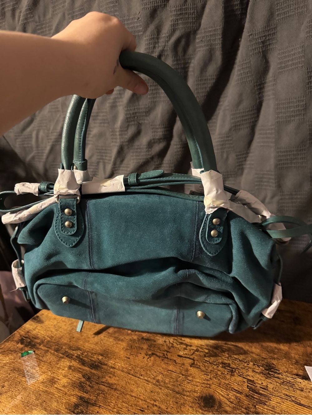 We the people Emerson tote mini Suede in Forest Green - Picture 9 of 10